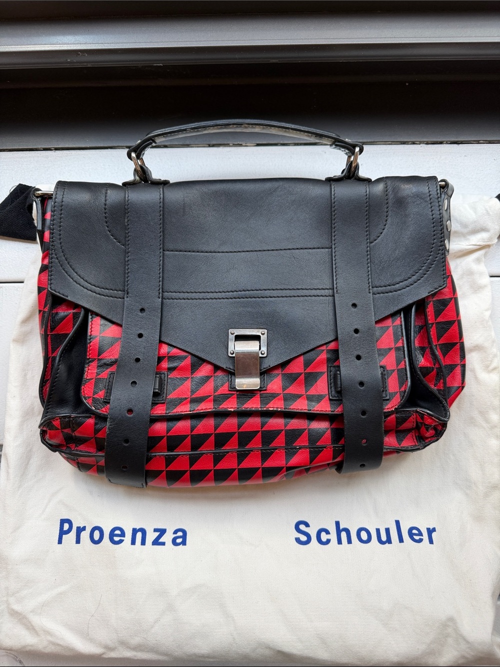 Proenza Schouler Black & Red Geometric Leather Messenger Bag